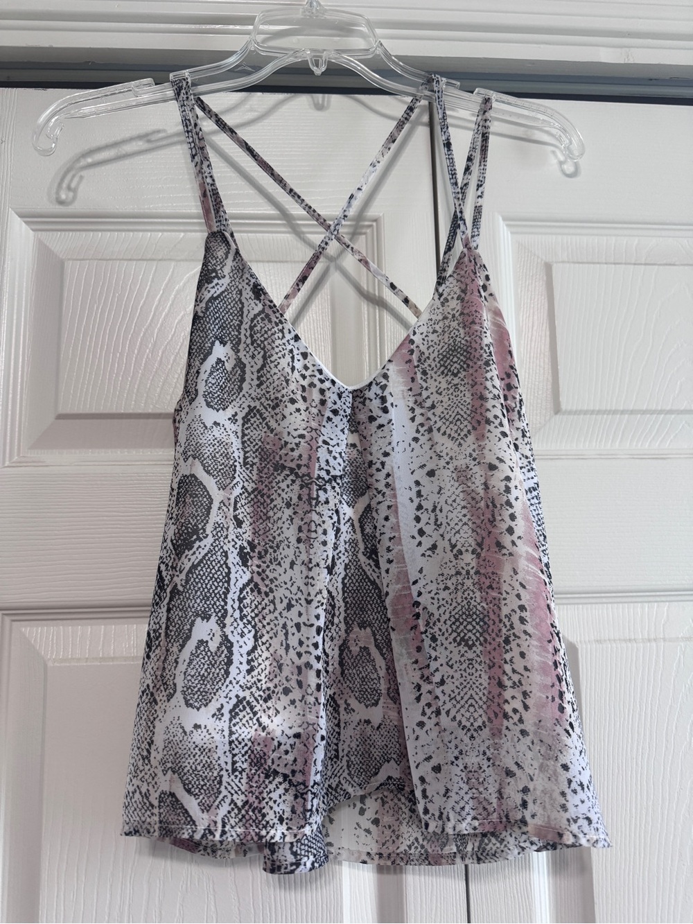 Peach Love California Pink and Gray Snake Print Strappy Cami